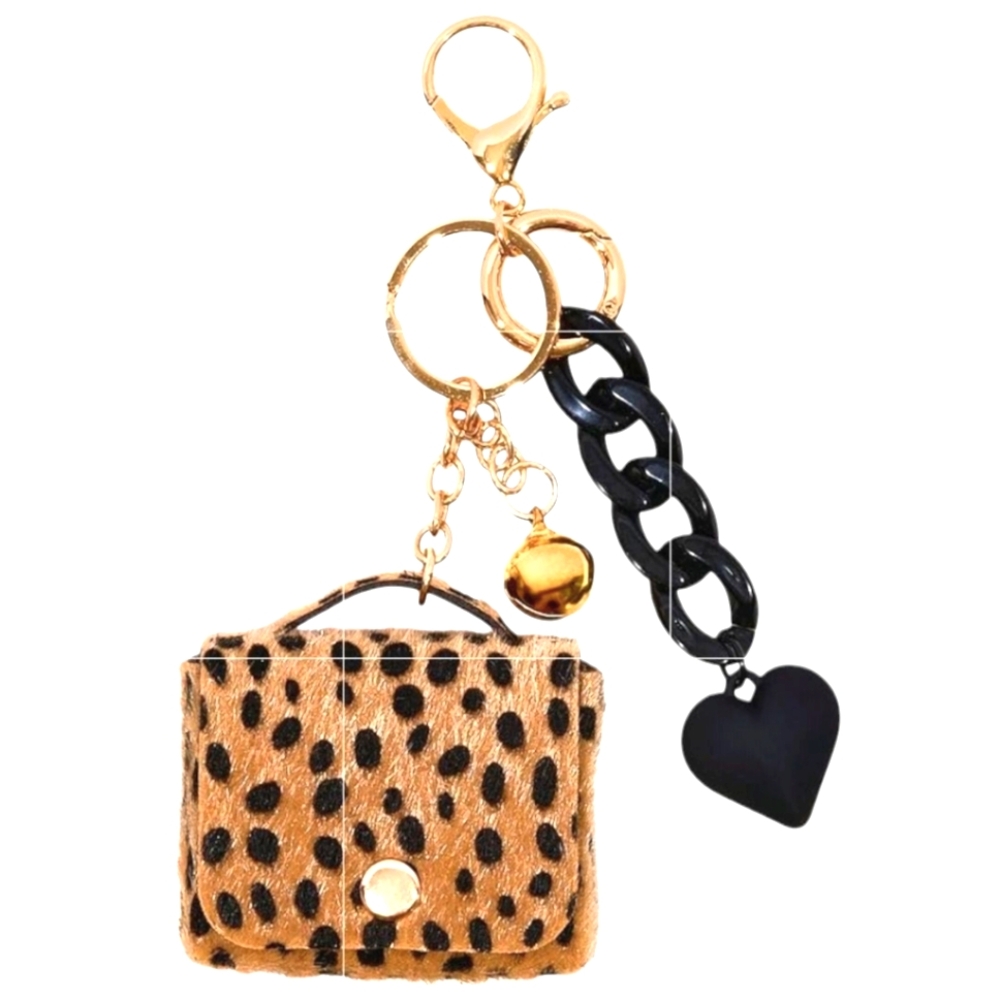 Cheetah Print Mini Bag Keychain Bagcharm with Gold and Black Accents